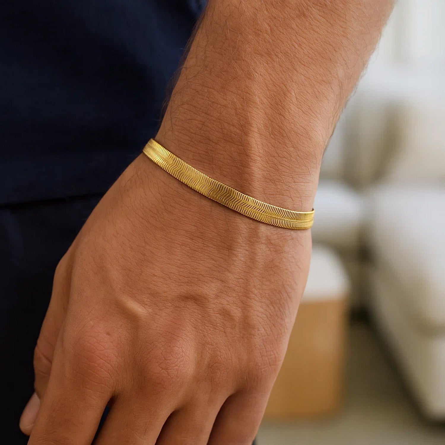 14k Yellow Gold Super Flex Herringbone Bracelet (3.80 mm)