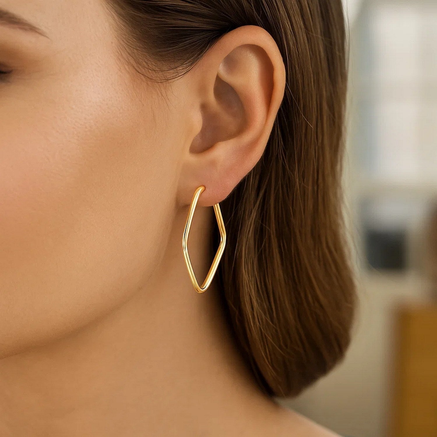 14k Yellow Gold Endless Marquise Hoops