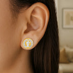 14k Two Tone Gold Round Religious Medal Post Earrings(8mm)