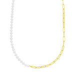 5mm Pearl and Lite Paperclip Necklace in 14K Yellow Gold