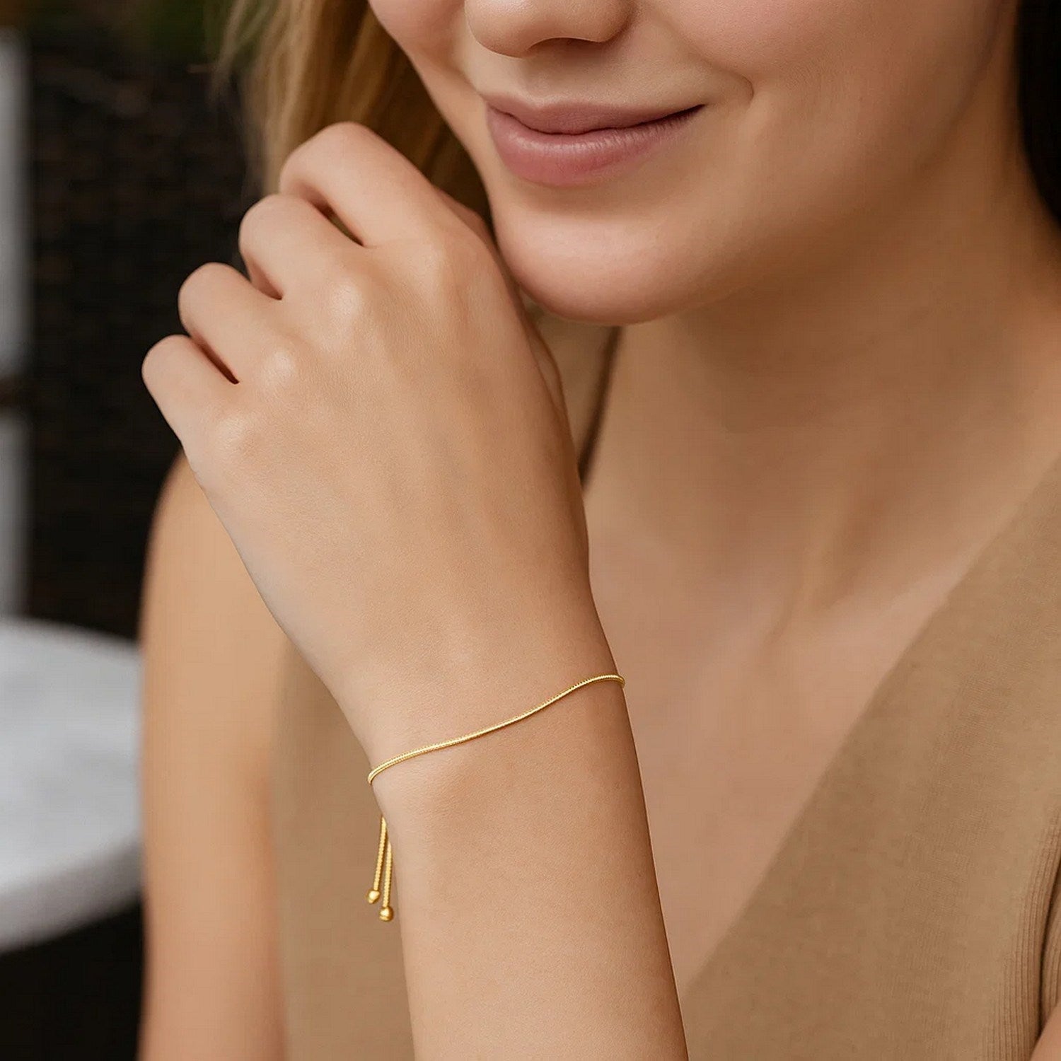 14k Yellow Gold Adjustable Lariat Style Heart Motif Bracelet (1.00 mm)