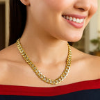 10 mm 14k Two Tone Gold Pave Curb Chain (9.70 mm)