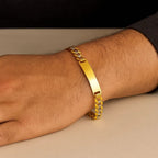14k Two Tone Gold Mens Narrow Curb Chain ID Bracelet with White Pave (6.70 mm)