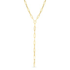 14k Yellow Gold Paperclip Chain Lariat Necklace