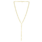 14k Yellow Gold Paperclip Chain Lariat Necklace