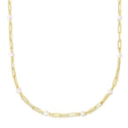 14k Yellow Gold Paperclip Chain and Pearl Necklace