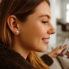 14K White Gold Ball Earrings with Linear Texture(5mm)