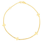 Stationed Cross Anklet in 14K Yellow Gold (1.00 mm)