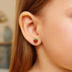 14k Yellow Gold Enameled Strawberry Childrens Earrings
