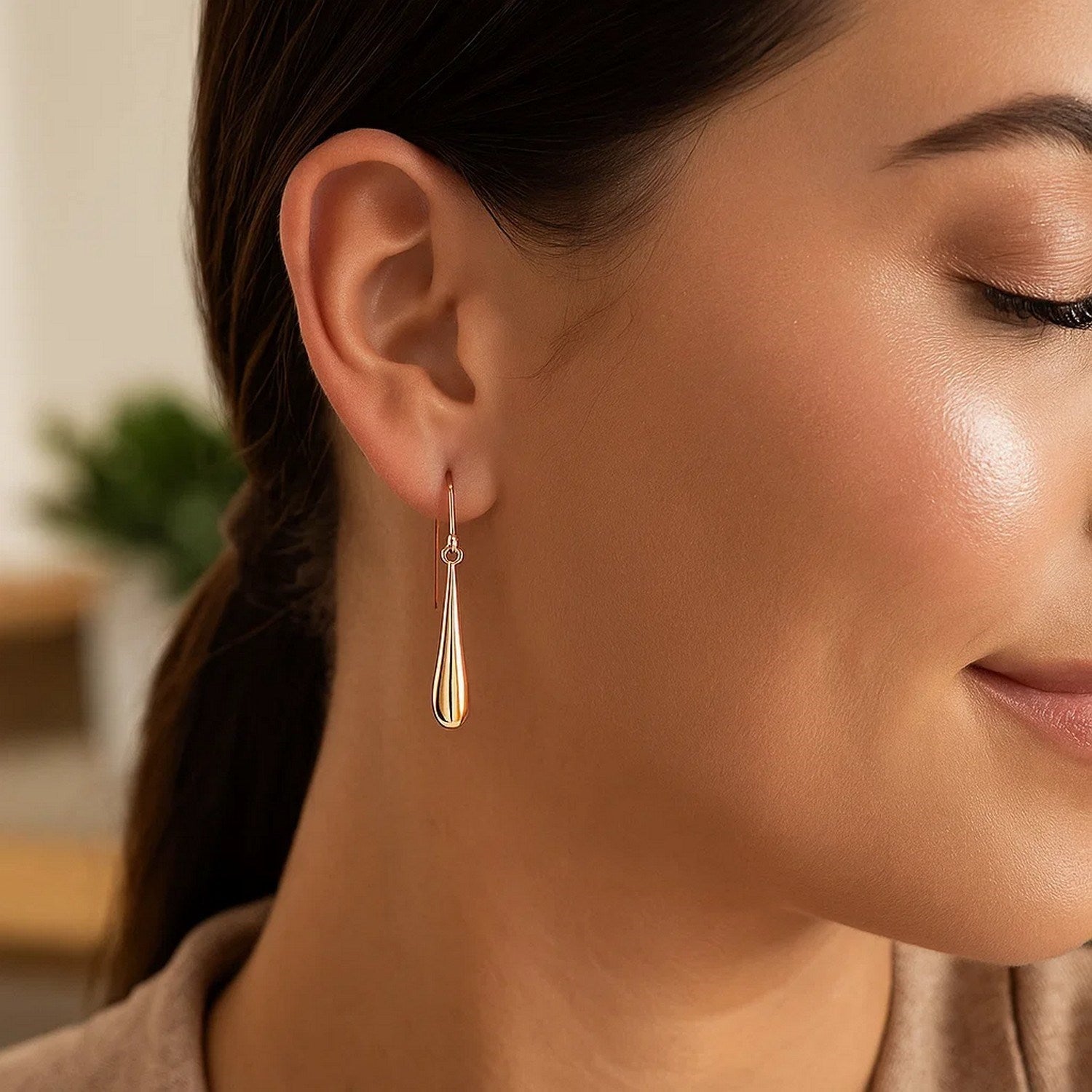 14k Rose Gold Long Polished Teardrop Dangling Earrings