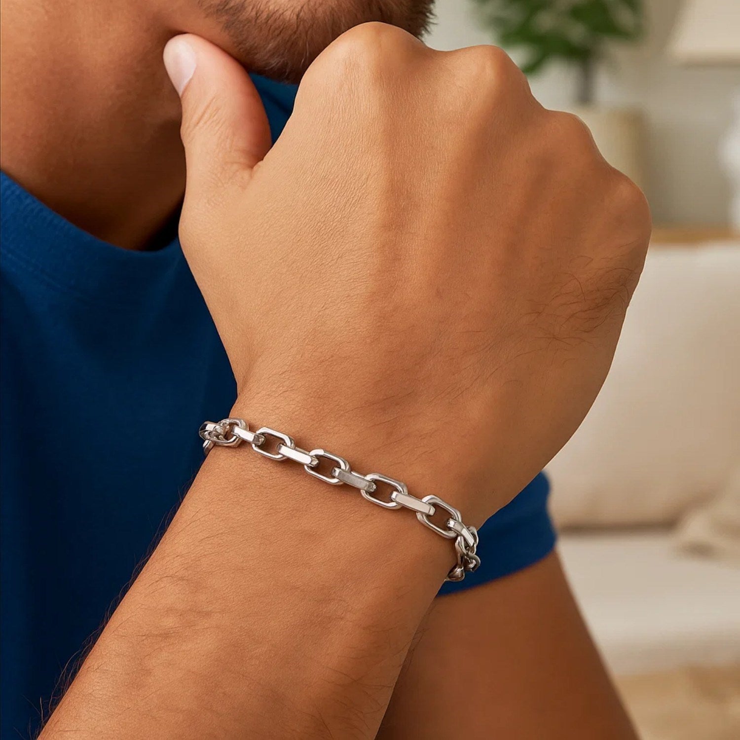 14k White Gold French Cable Chain Bracelet  (4.80 mm)