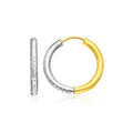 14k Two-Tone Gold Hoop Earrings with Textured Style(2.5x15mm)