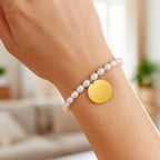14k Yellow Gold Pearl Tag Charm Bracelet
