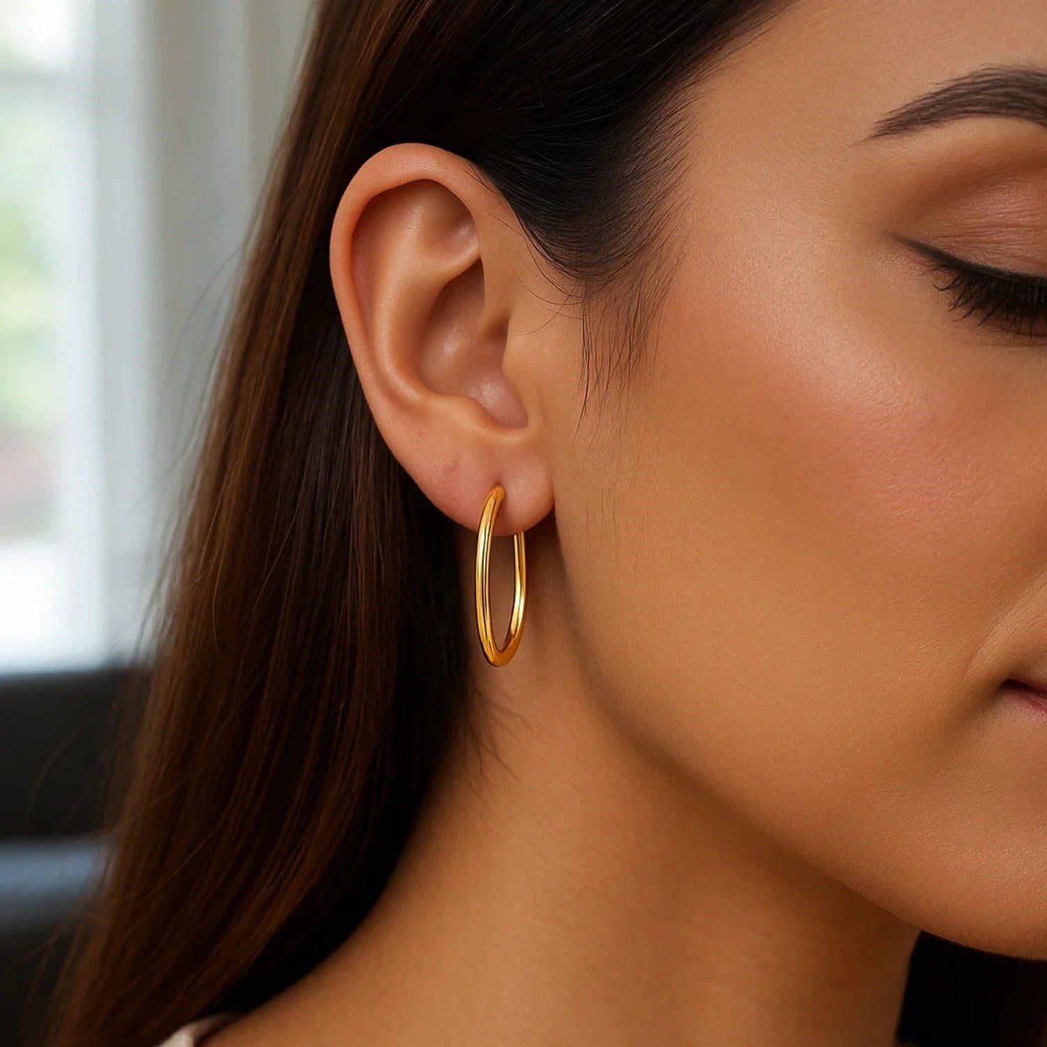14k Yellow Gold Endless Oval Hoop Earrings(2x25mm)