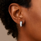 14K White Gold Square Motif Faceted Huggie Earrings