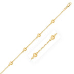 14k Yellow Gold Rolo Chain Bracelet with Puffed Heart Stations (3.30 mm)