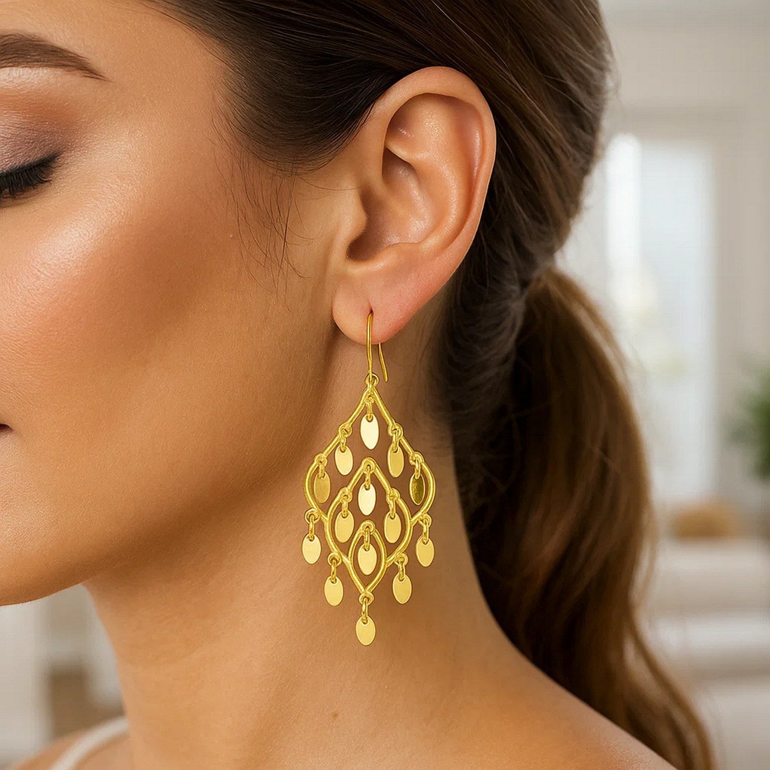 14K Yellow Gold Polished Chandelier Earring