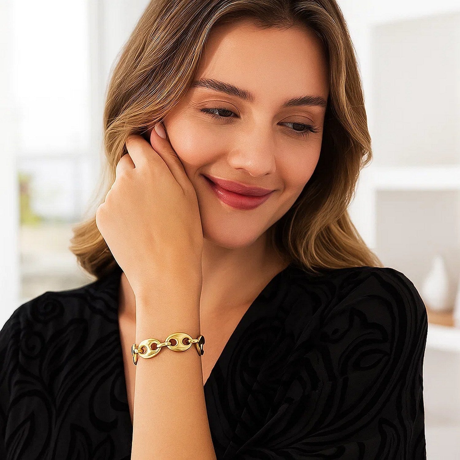 14k Yellow Gold High Polish Lite Puffed Mariner Link Bracelet  (21.00 mm)