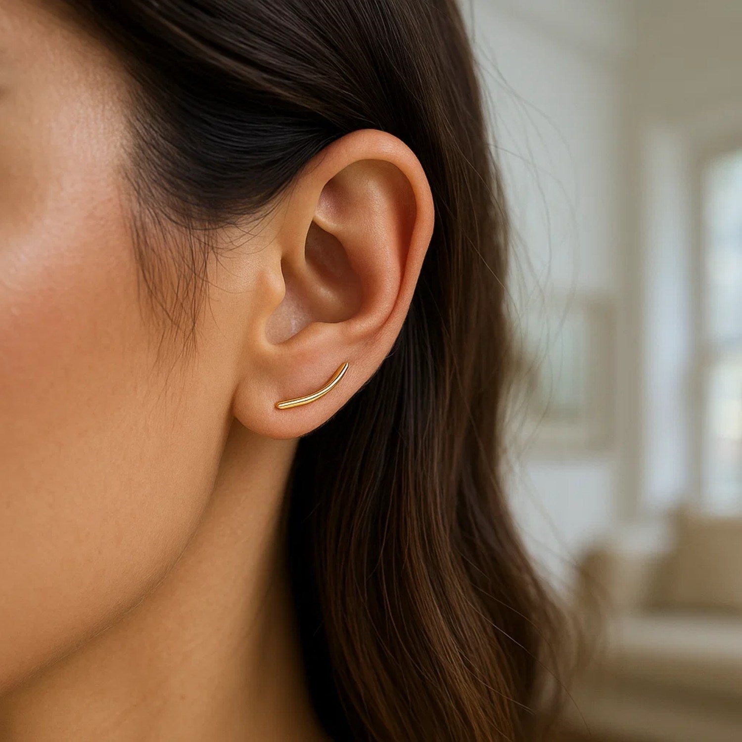 14k Yellow Gold Curve Climber Post Earrings