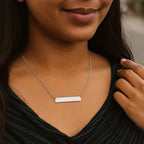 14k White Gold Smooth Flat Horizontal Bar Style Necklace