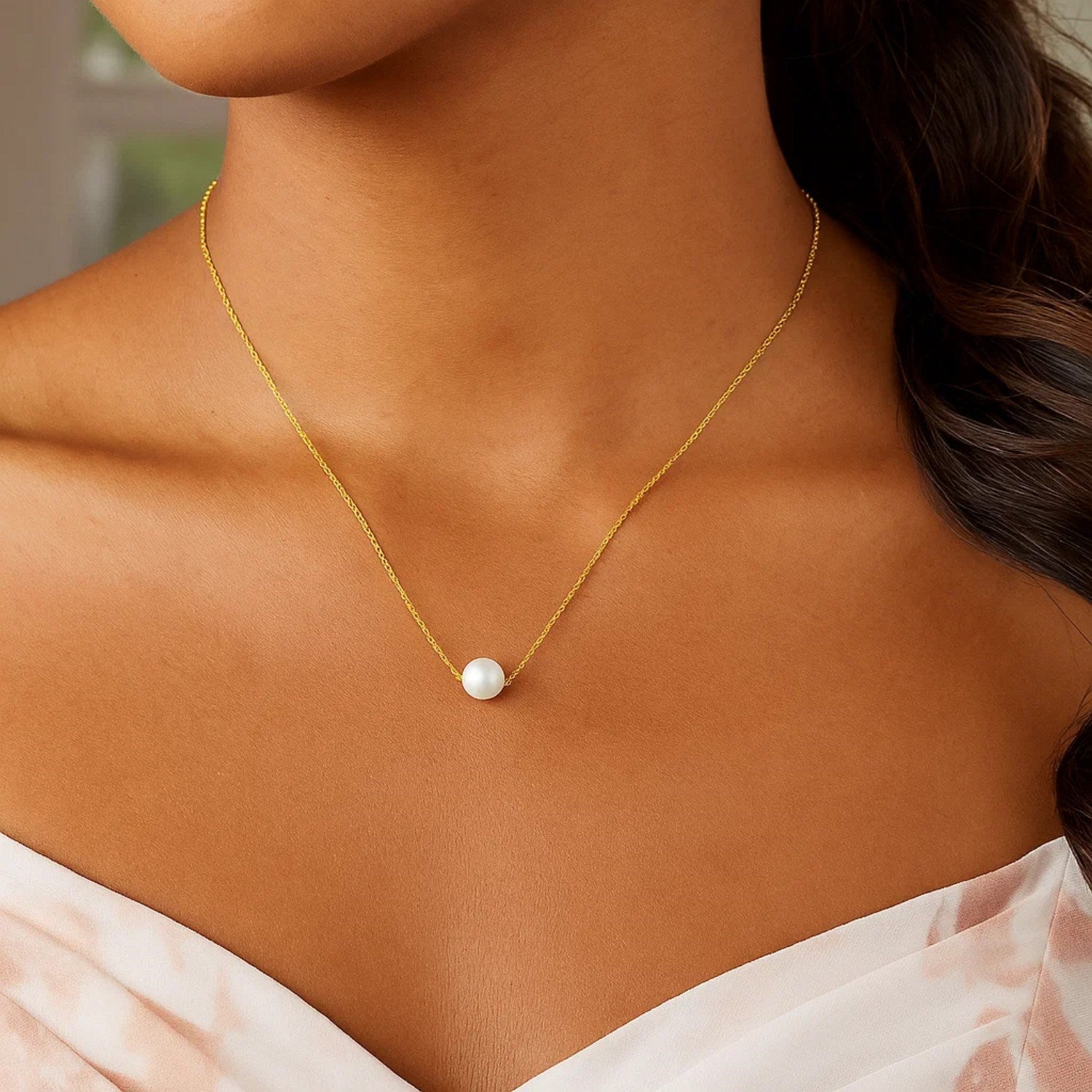 14k Yellow Gold 7mm Pearl Solitaire Necklace