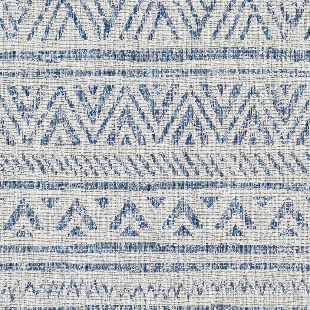4 ft. x 6 ft. Blue Grey Chevron Coastal Boho Style Indoor Outdoor Area Rug