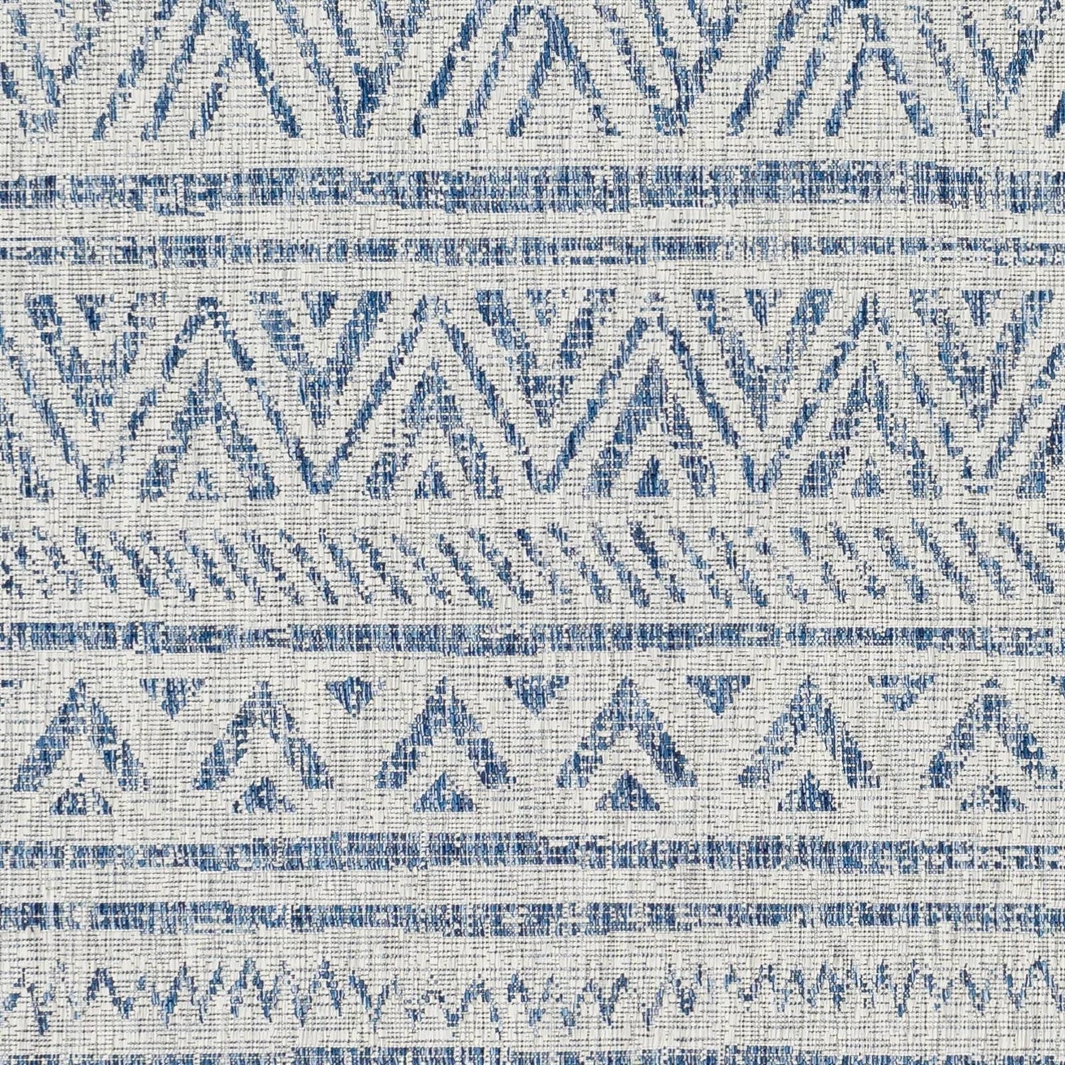 4 ft. x 6 ft. Blue Grey Chevron Coastal Boho Style Indoor Outdoor Area Rug