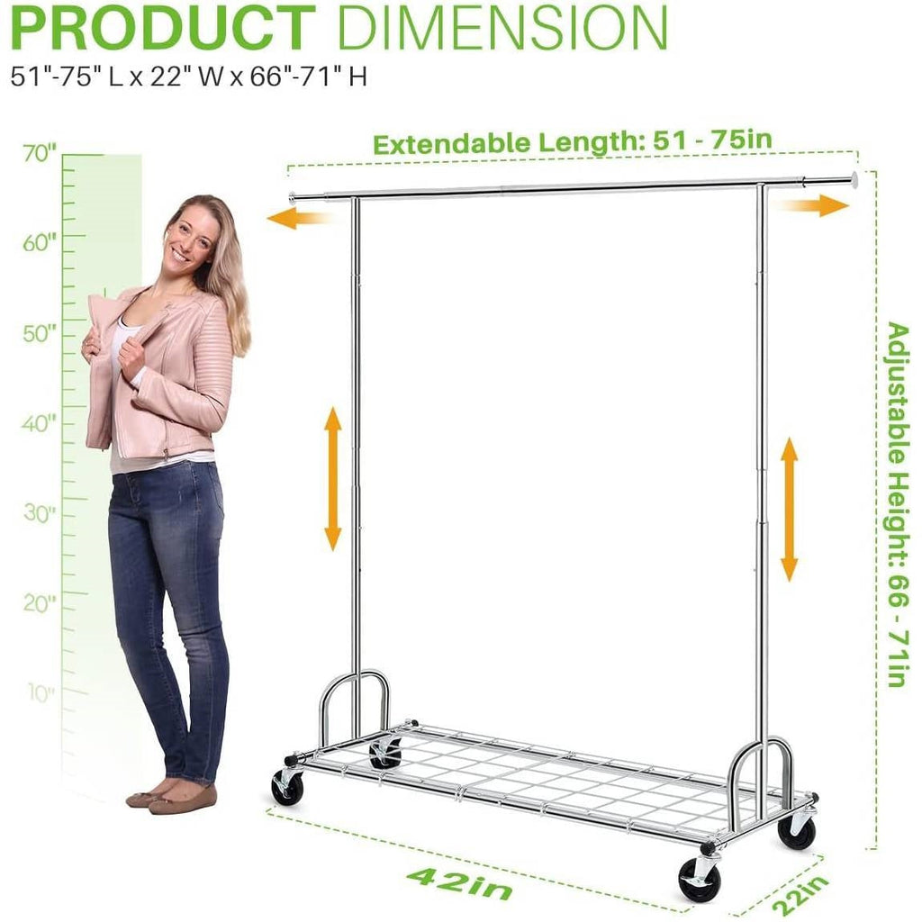 Heavy Duty Metal Clothing Garment Rack with Lockable Wheels - 450 lbs. Capacity