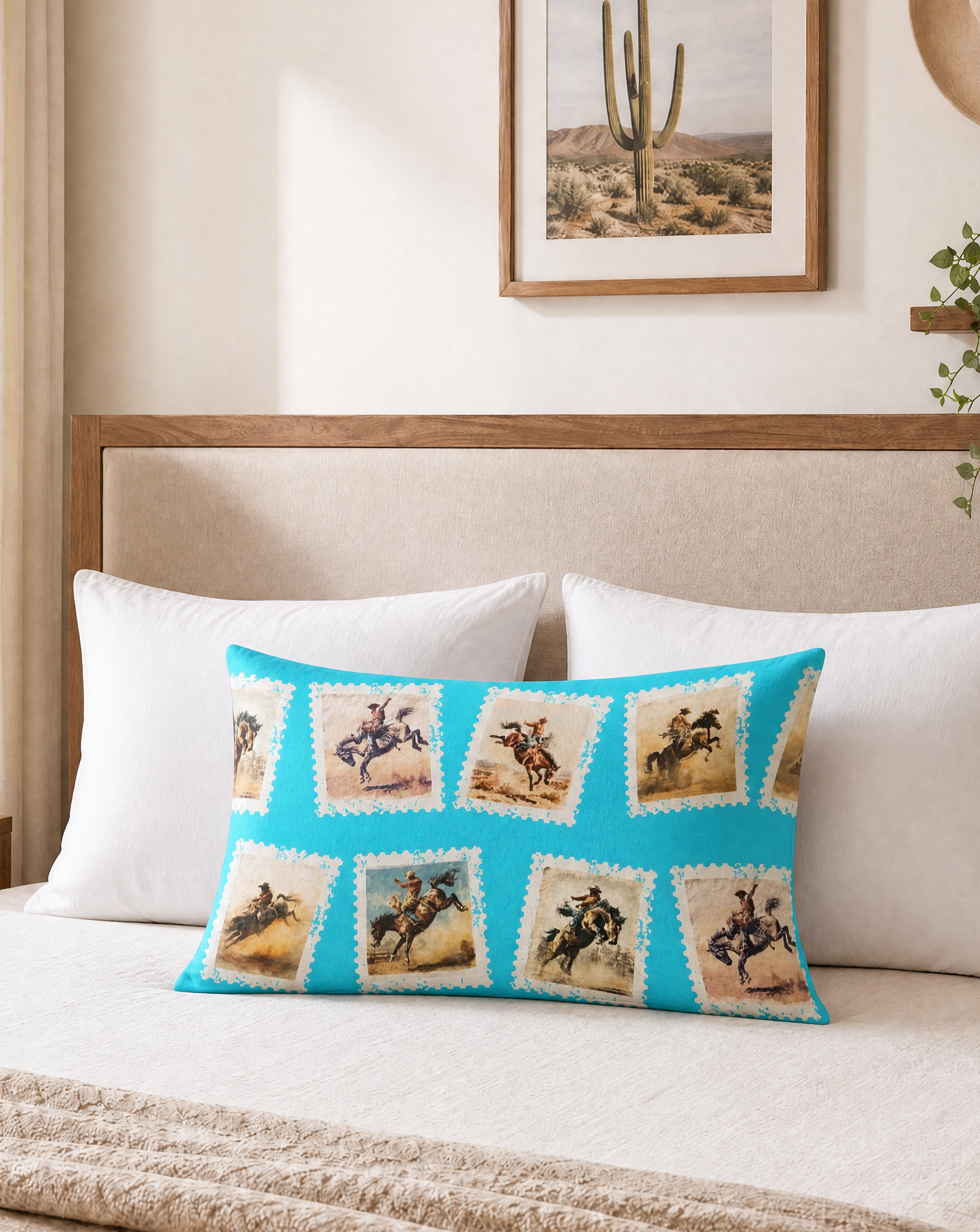 Baha Ranch Cowboy Stamp Turquoise Pillowcase Made in America Baha Ranch Western Wear