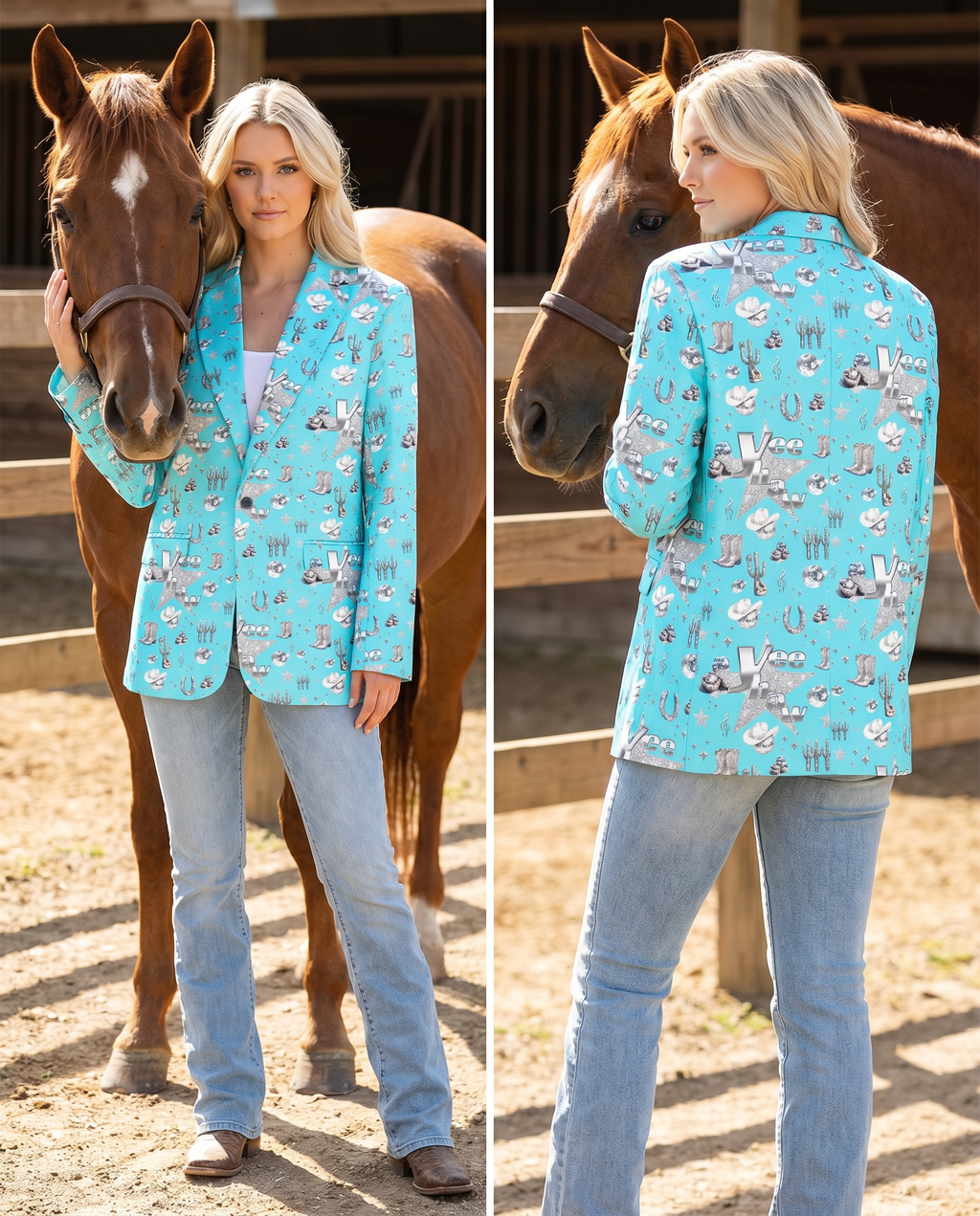 Baha Ranch Turquoise YEEHAW Rhinestone Cowgirl Blazer Baha Ranch Western Wear