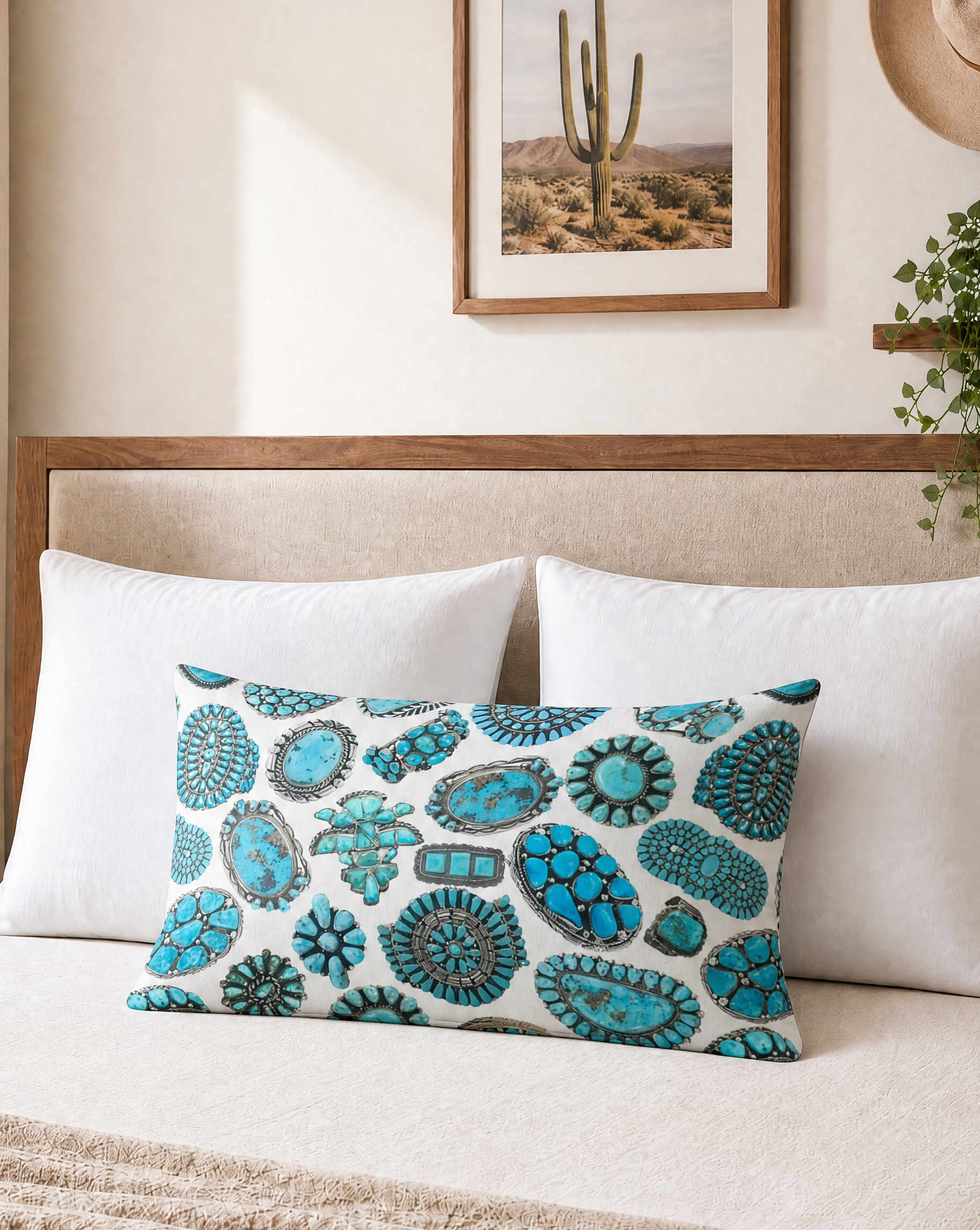 Baha Ranch Turquoise Crazy White Pillowcase Made in America Baha Ranch Western Wear