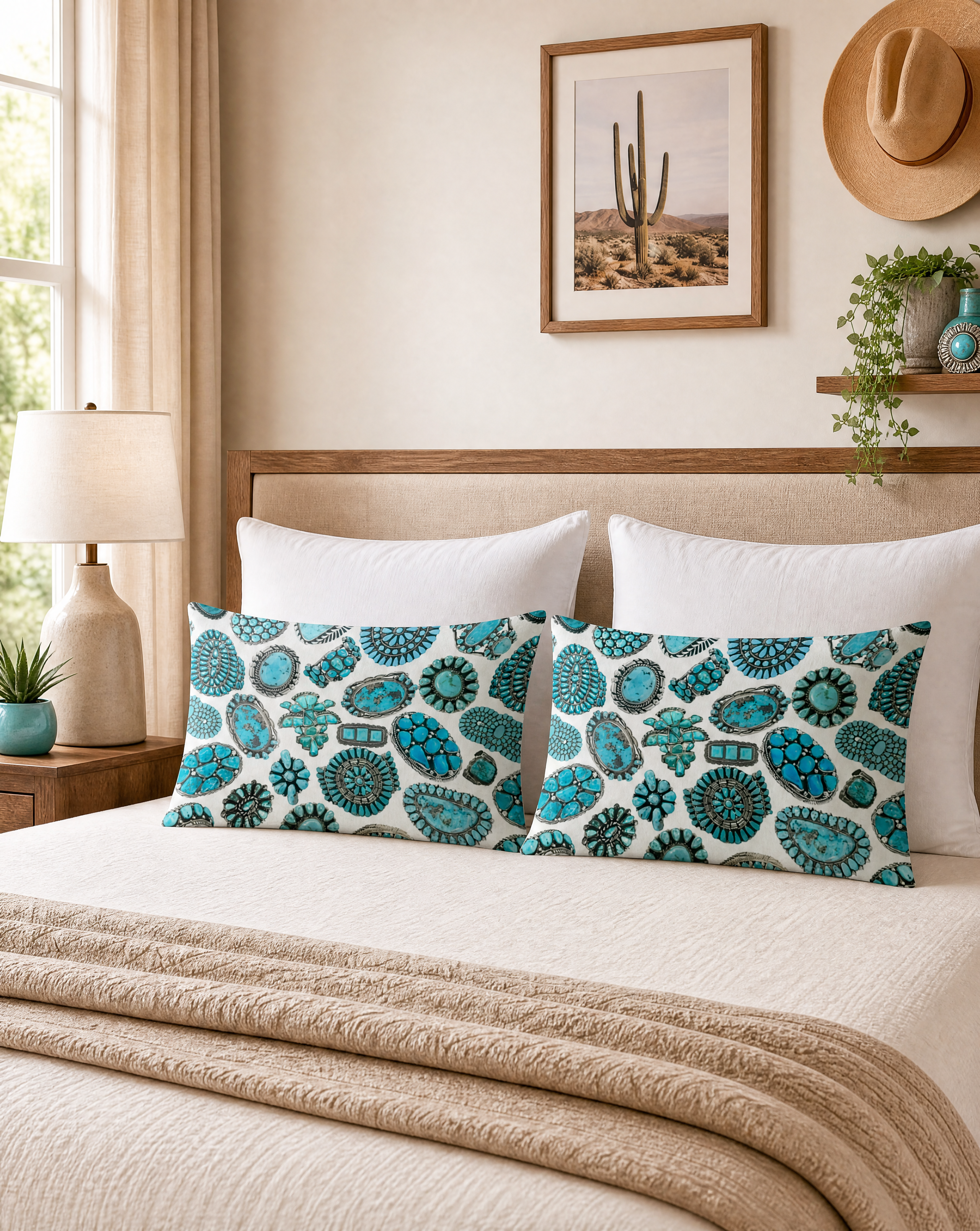 Baha Ranch Turquoise Crazy White Pillowcase Made in America Baha Ranch Western Wear
