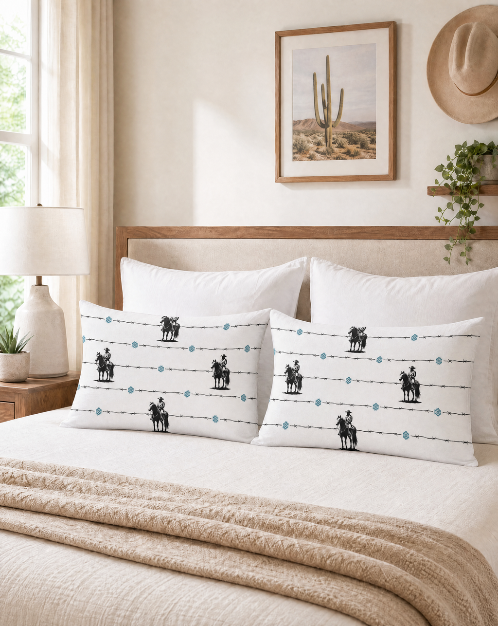 Baha Ranch Saddle Up Pillow Case White Made in America Baha Ranch Western Wear