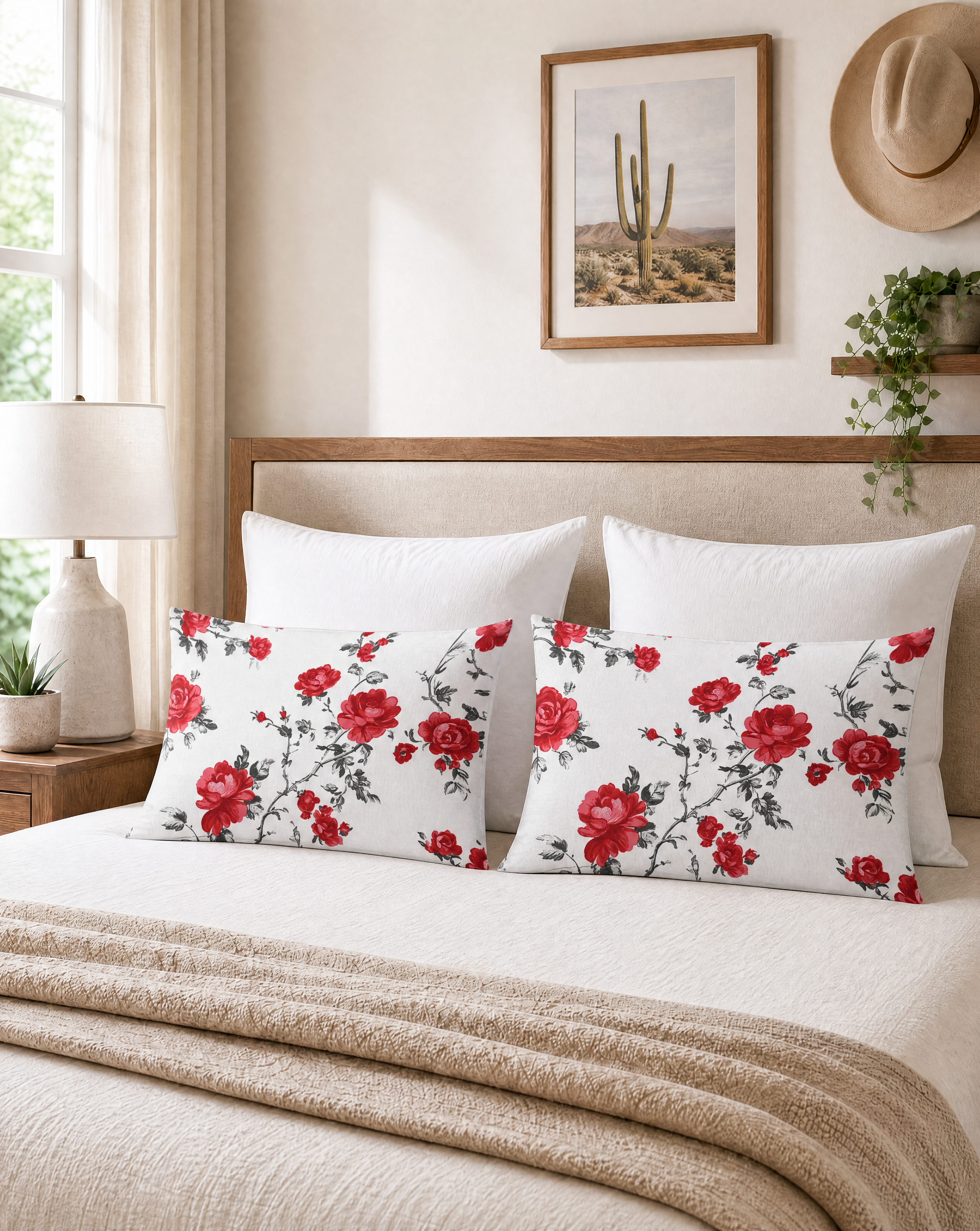 Baha Ranch Red Floral Pillowcase Made in America Baha Ranch Western Wear