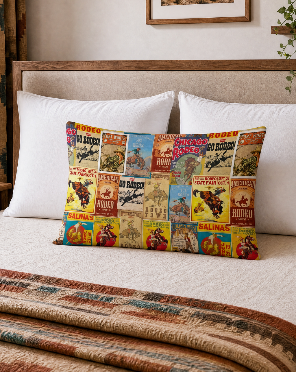 Baha Ranch Vintage Rodeo Poster Pillow Case Made in America Baha Ranch Western Wear