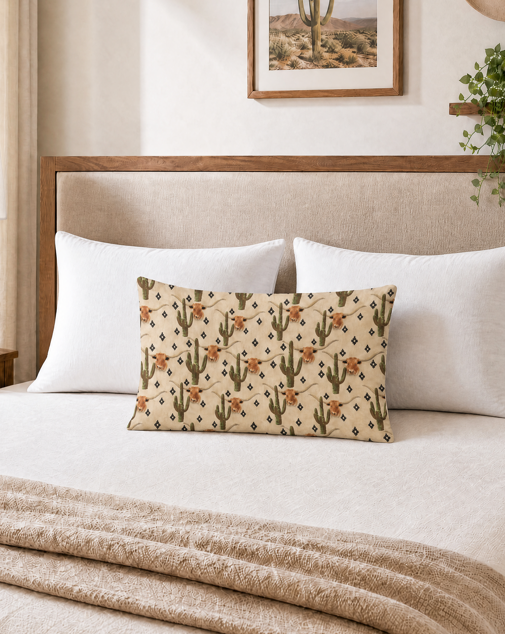 Baha Ranch Cactus Longhorn Pillow Case Made in America Baha Ranch Western Wear