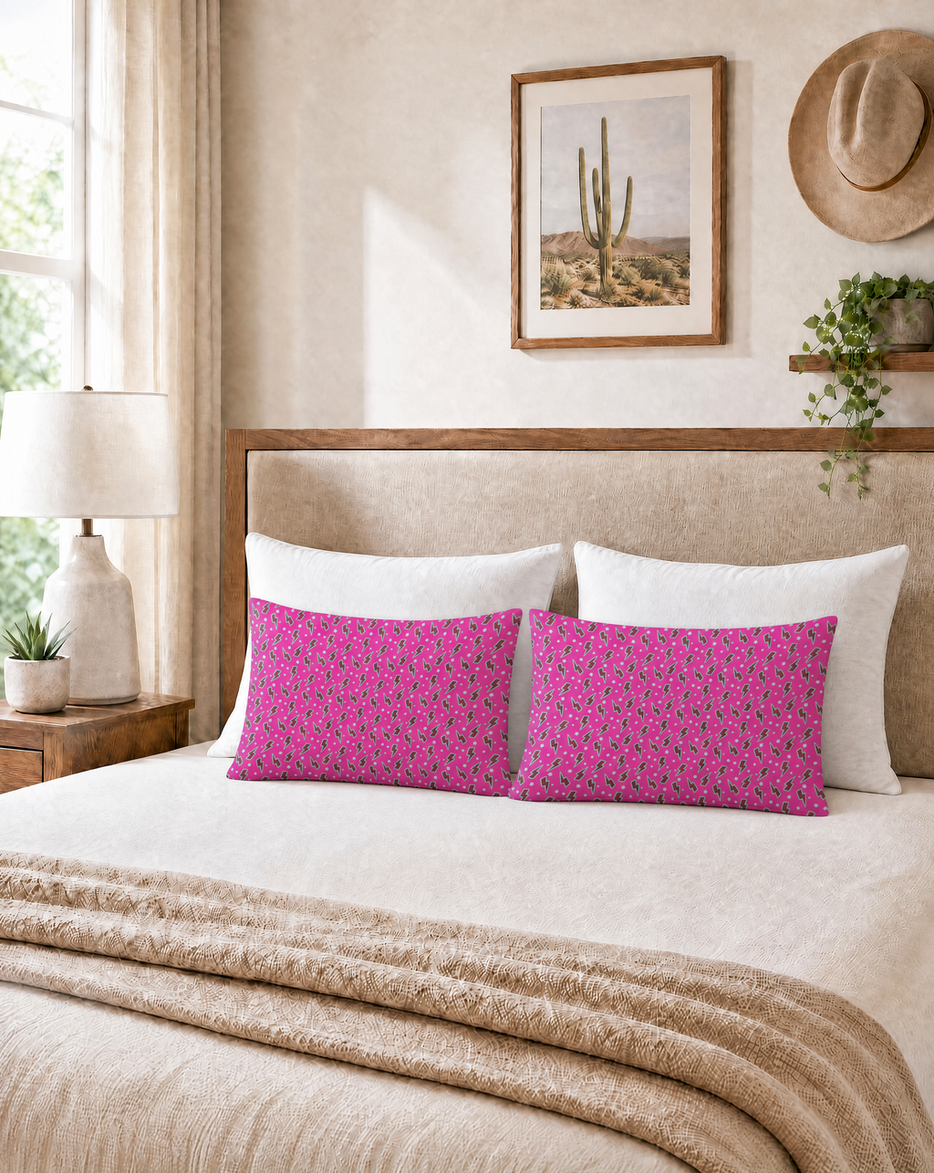 Baha Ranch Pink Lightning Bolt Pillowcase Made in America Baha Ranch Western Wear