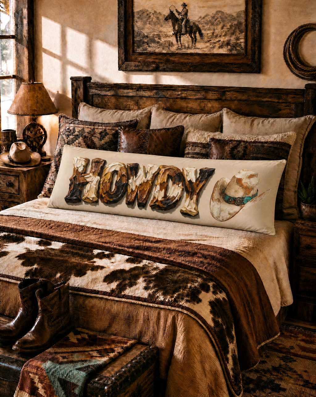 Baha Ranch Western Howdy Highland Cow Body Pillow Cover Made in America Baha Ranch Western Wear