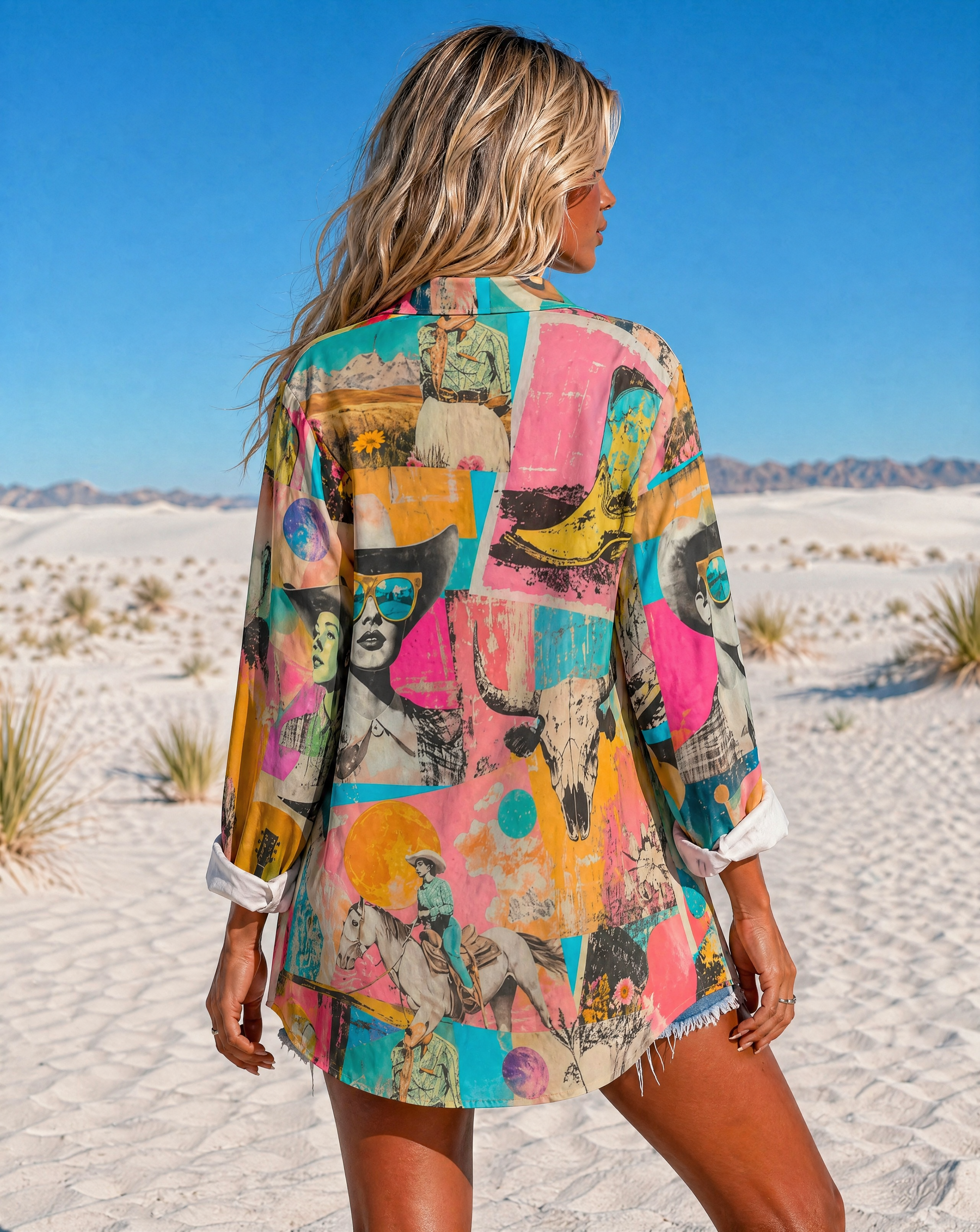 Baha Ranch Pop Western Retro Cowgirl Collage Button Up Blouse Baha Ranch Western Wear