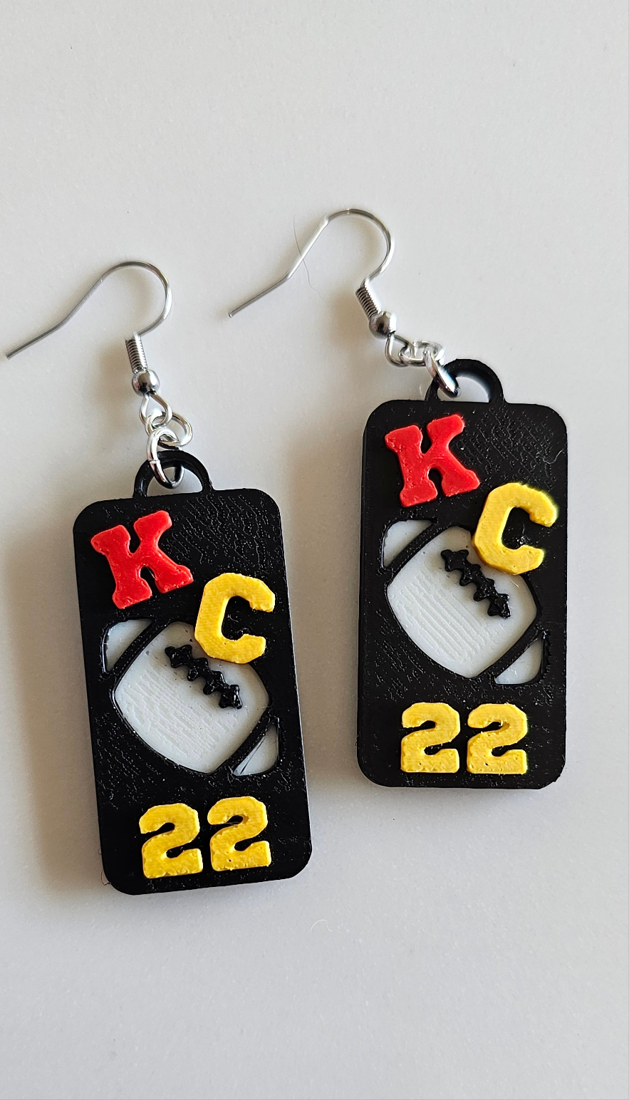 3D Print KC Chiefs Player Number Football Earrings choice of number Baha Ranch Western Wear