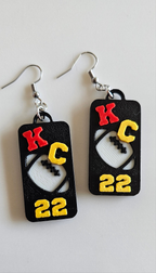 3D Print KC Chiefs Player Number Football Earrings choice of number Baha Ranch Western Wear