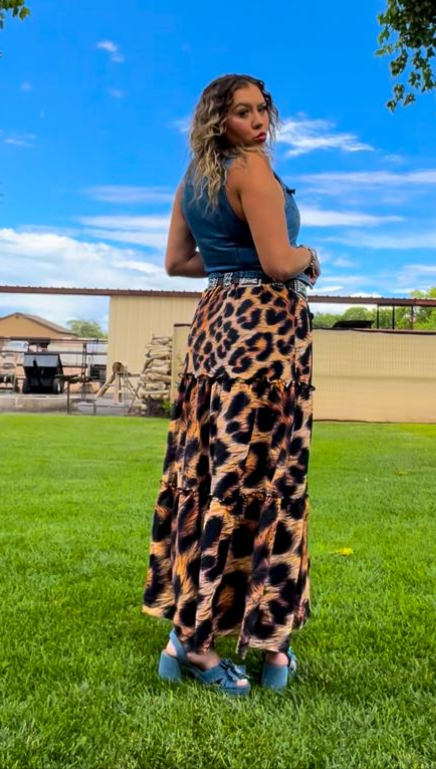 Baha Ranch Retro Pop Western Leopard Print Maxi Prairie Skirt Baha Ranch Western Wear