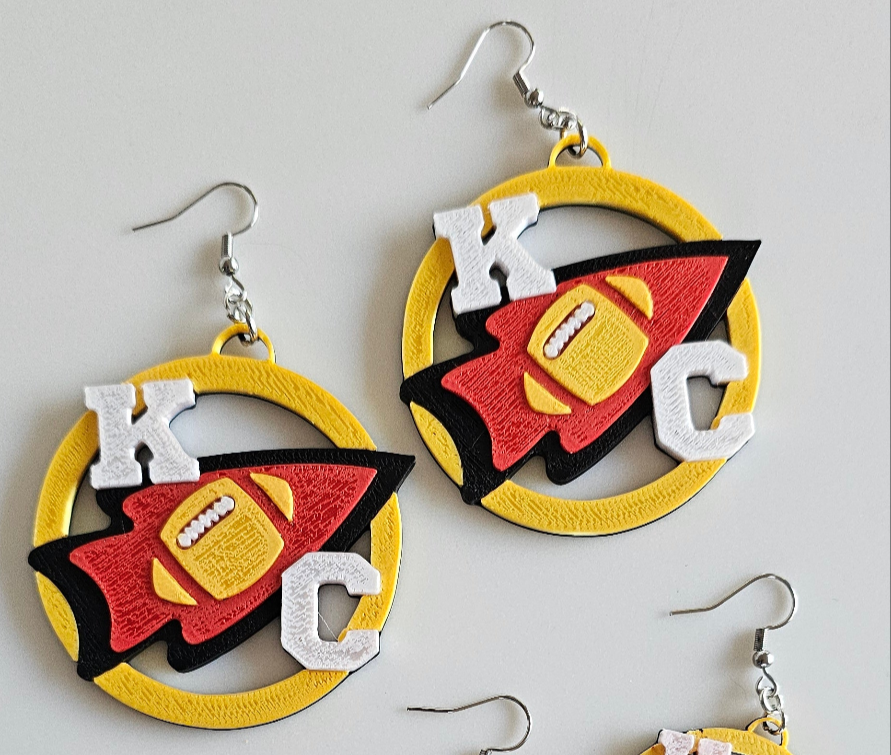 3D Print Chiefs Earrings Keychain Red Kingdom Kansas City KC Football Baha Ranch Western Wear