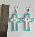 3D Print Christian Cross Faith Earrings Made in America Baha Ranch Western Wear