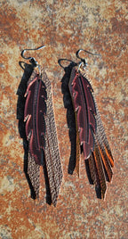 3D Printed Feather Leather Fringe Earrings Made in America Baha Ranch Western Wear