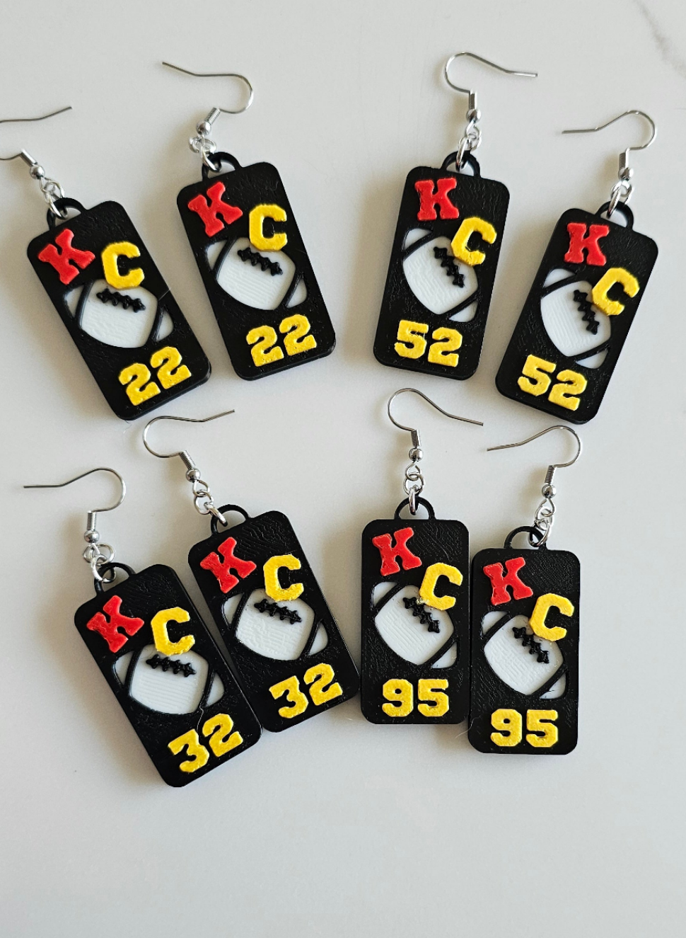 3D Print KC Chiefs Player Number Football Earrings choice of number Baha Ranch Western Wear