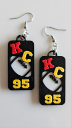 3D Print KC Chiefs Player Number Football Earrings choice of number Baha Ranch Western Wear