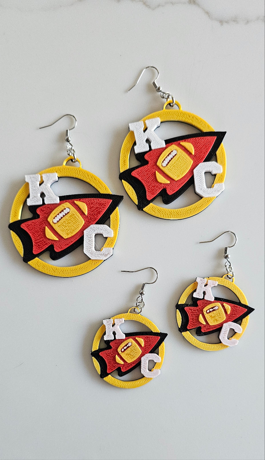 3D Print Chiefs Earrings Keychain Red Kingdom Kansas City KC Football Baha Ranch Western Wear