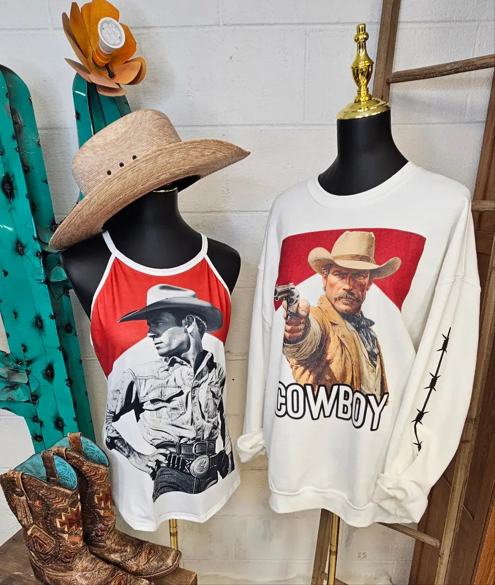 Baha Ranch Black White Cowboy Vintage Tank Top Baha Ranch Western Wear