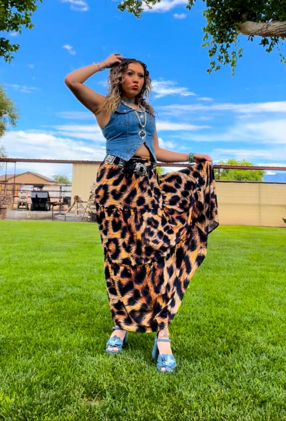 Baha Ranch Retro Pop Western Leopard Print Maxi Prairie Skirt Baha Ranch Western Wear